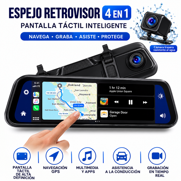 Espejo retrovisor 4 en 1 Pantalla Táctil